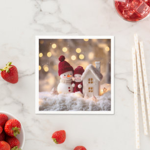 Frosty Snowman Siblings Winter Joy Napkin