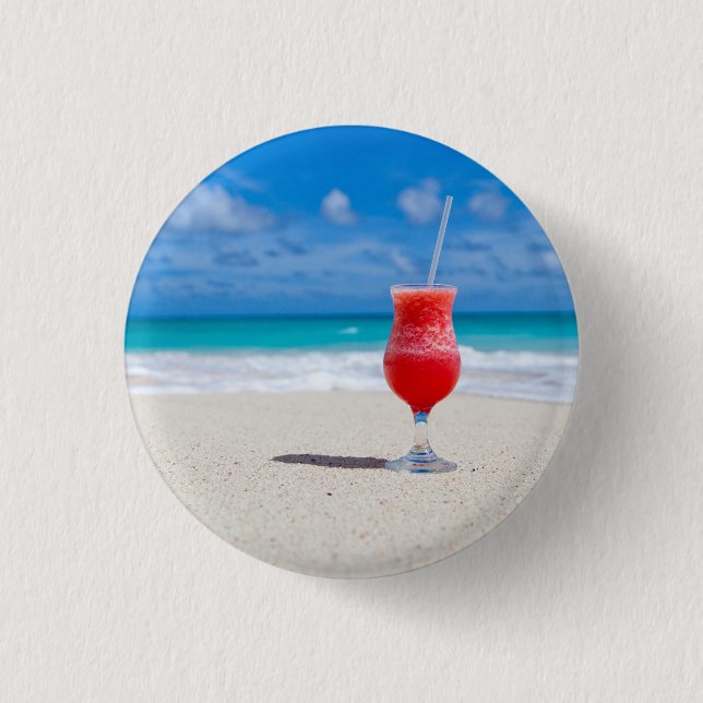 Frosty Strawberry Drink on the Beach 1 Inch Round Button (Front)