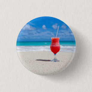Frosty Strawberry Drink on the Beach 1 Inch Round Button