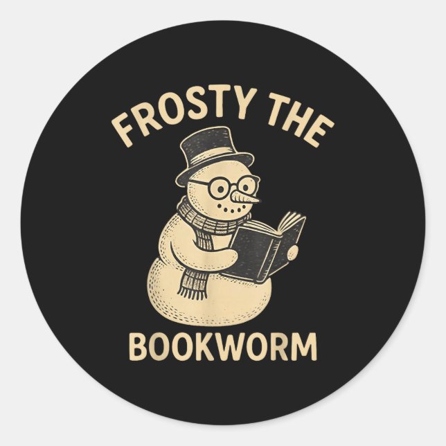 Frosty The Bookworm Snowman Reading  Classic Round Sticker (Front)