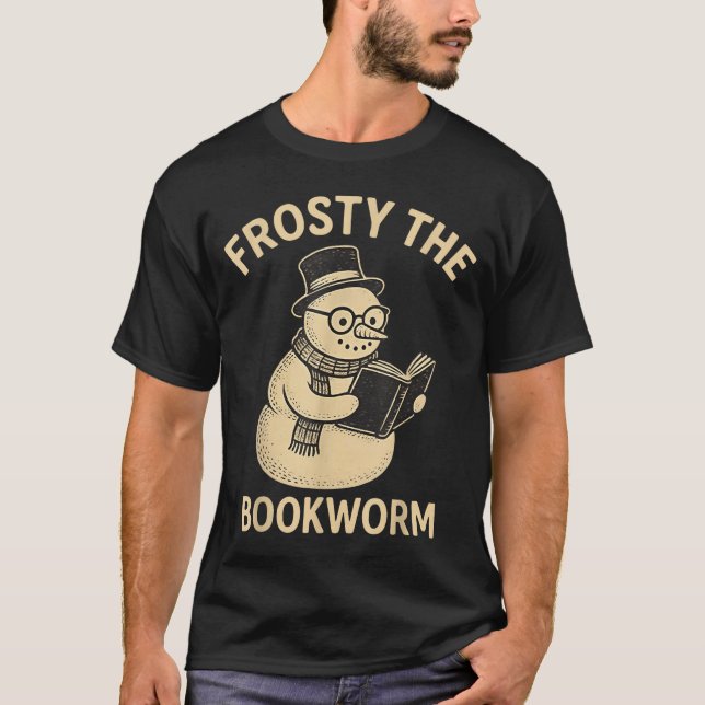 Frosty The Bookworm Snowman Reading  T-Shirt (Front)