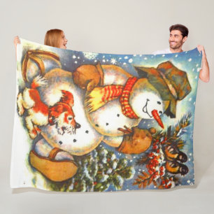 Frosty the snowman and Friends Fun Christmas Fleece Blanket