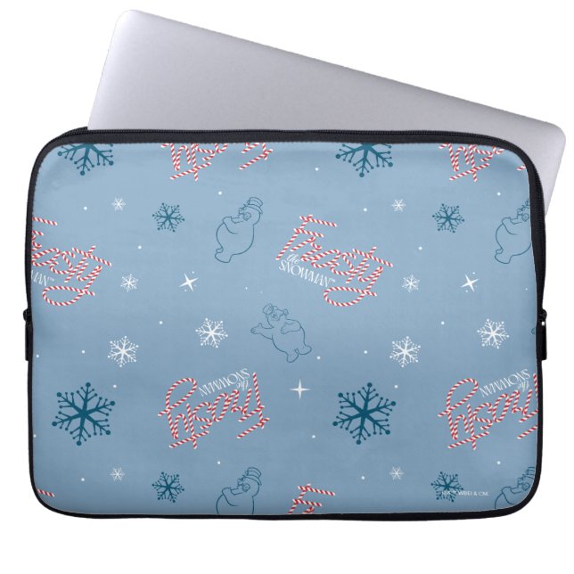 Frosty the Snowman Blue Snowflake Pattern Laptop Sleeve (Front)