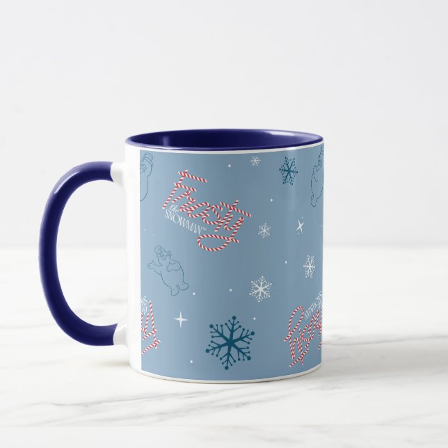 Frosty the Snowman Blue Snowflake Pattern Mug (Left)
