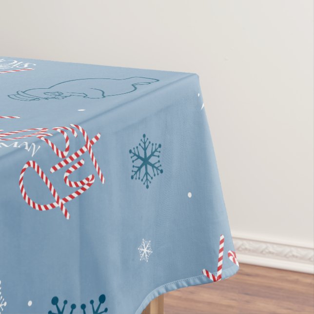 Frosty the Snowman Blue Snowflake Pattern Tablecloth (In Situ)