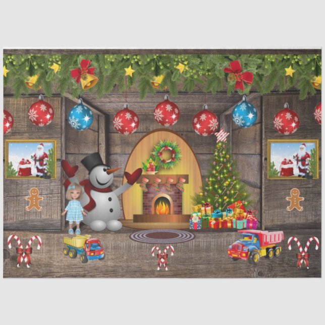 Frosty The Snowman Christmas Tree Presents Santa Tissue Paper (Front)