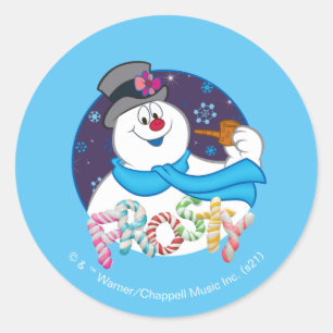 Frosty the Snowman™   Colorful Candy Cane Name Classic Round Sticker