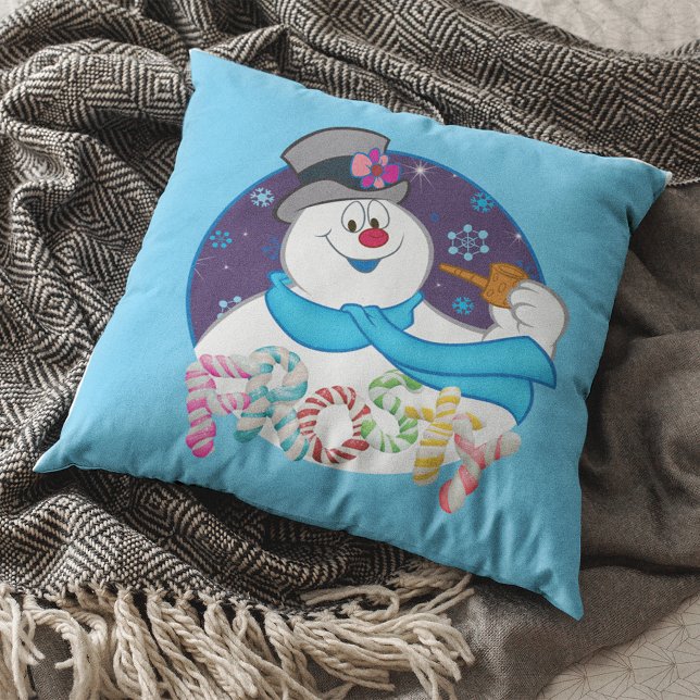 Frosty the Snowman™ | Colorful Candy Cane Name Throw Pillow (Creator Uploaded)