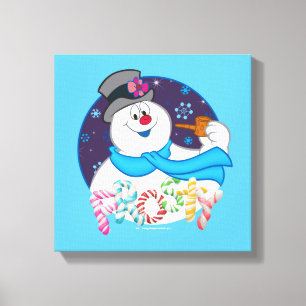Frosty the Snowman™   Colourful Candy Cane Name Canvas Print