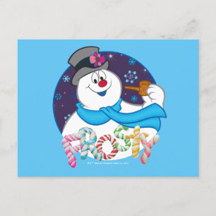 Frosty the Snowman™   Colourful Candy Cane Name Holiday Postcard