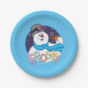 Frosty the Snowman™   Colourful Candy Cane Name Paper Plate