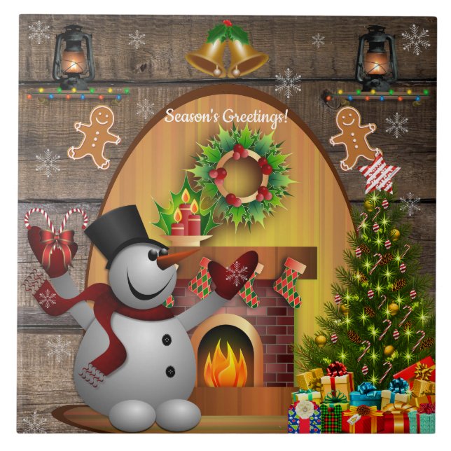 Frosty The Snowman Fireplace Christmas Tree  Tile (Front)