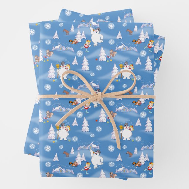 Frosty the Snowman™ | Frosty & Karen Winter Fun Wrapping Paper Sheet (In situ)