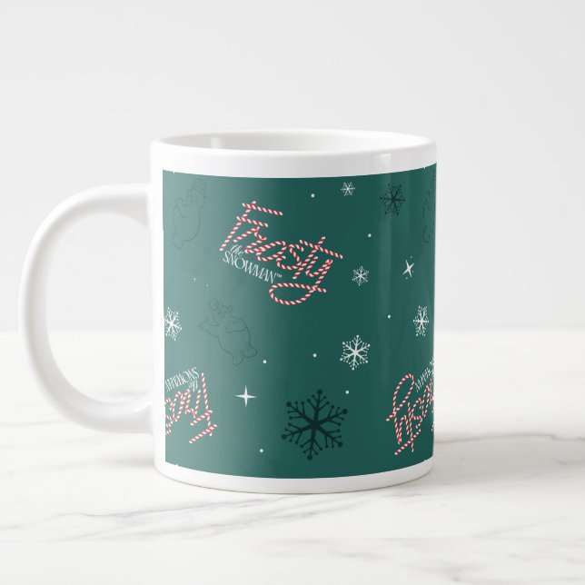 Frosty the Snowman Green Snowflake Pattern Large Coffee Mug (Left)