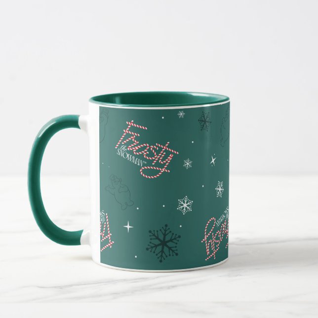 Frosty the Snowman Green Snowflake Pattern Mug (Left)