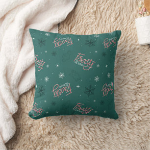 Frosty the Snowman Green Snowflake Pattern Throw Pillow