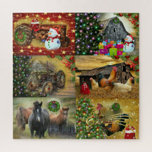 Frosty the Snowman Horses Rooster Tractor Collage Jigsaw Puzzle