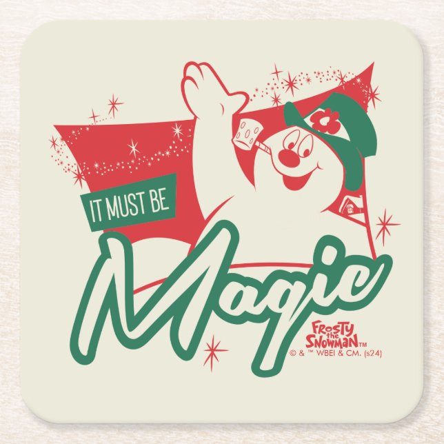 Frosty the Snowman - It Must Be Magic Square Paper Coaster (Front)