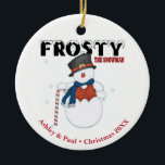 Frosty the Snowman Personalized Christmas Ceramic Ornament<br><div class="desc">Featuring the iconic and beloved snowman, this ornament brings the classic holiday character to life with cheerful colours and a playful design. Personalize it with a name or special message, making it a unique keepsake for your tree or a heartwarming gift for someone special. Crafted from high-quality ceramic, this ornament...</div>