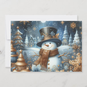 Frosty the snowman whimsical blue Christmas  Holiday Card