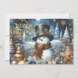 Frosty the snowman whimsical editable Christmas Holiday Card