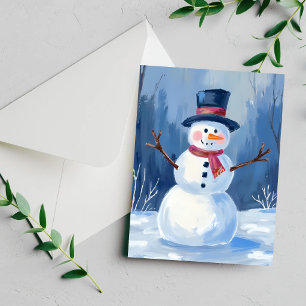 Frosty the Snowman Winter Watercolor Painting Card