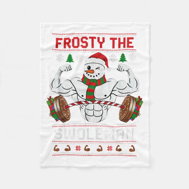 Frosty The Swoleman Ugly Christmas Sweater Funny X Fleece Blanket (Front)