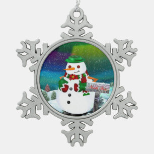 Frosty Town Christmas ART Snowflake Pewter Christmas Ornament