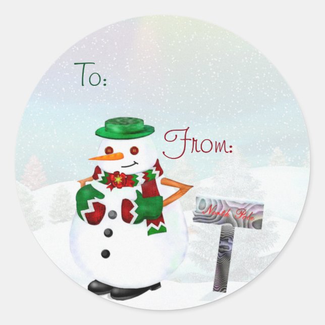 Frosty Town Christmas CUSTOM to and From or blank Classic Round Sticker (Front)