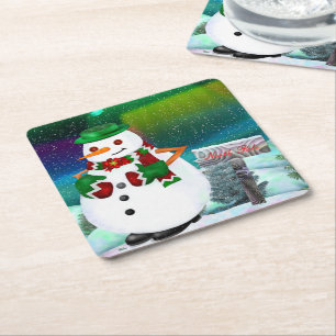 Frosty Town Christmas LIVING SITTING ROOM Square Paper Coaster