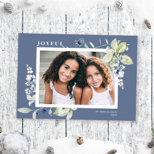 Frosty Watercolor Winter Berries Photo  Holiday Card