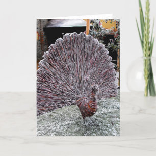 Frosty wickerwork peacock holiday card