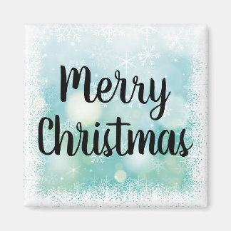 Frosty Window Square Merry Christmas Gift Magnet