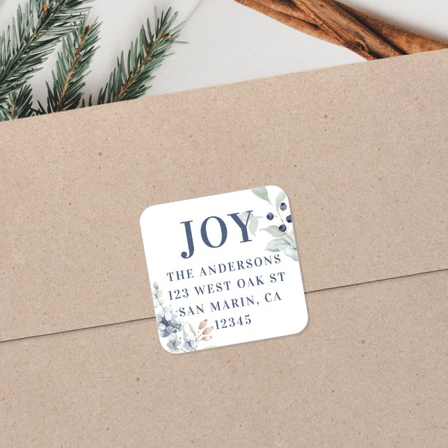Frosty Winter Foliage Christmas Return Address  Square Sticker (Creator Uploaded)