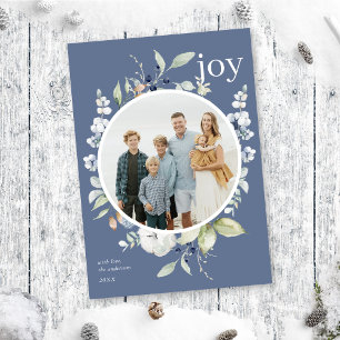 Frosty Winter Foliage Wreath Frame Holiday Photo Card