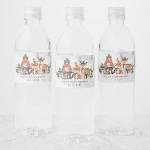 Frosty Winter Forest Woodland Animals Baby  Shower Water Bottle Label