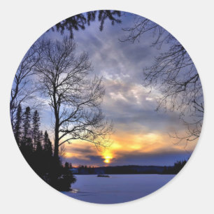 Frosty Winter Night Classic Round Sticker