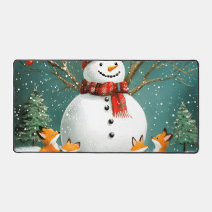 Frosty Winter Whimsical Snowman Fox Wonderland Desk Mat