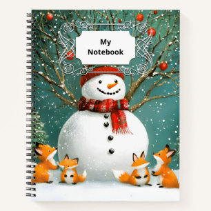 Frosty Winter Whimsical Snowman Fox Wonderland Notebook