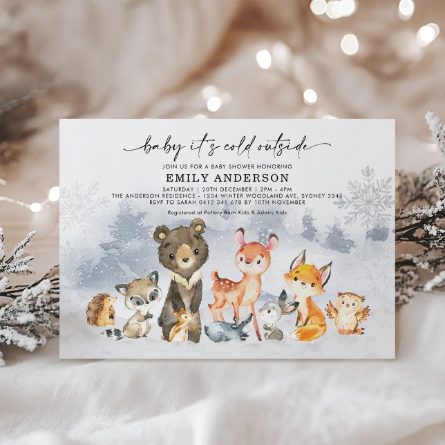 Frosty Winter Woodland Forest Animals Baby Shower Invitation (Creator Uploaded)
