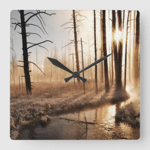 Frosty Yellowstone Morning Square Wall Clock
