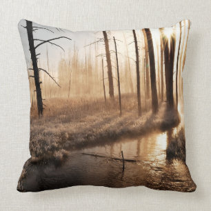 Frosty Yellowstone Morning Throw Pillow