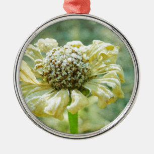 Frosty Zinna Metal Ornament