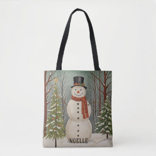 Frosty's Snowy Scene Personalised Christmas Tote Bag