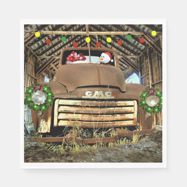 Frosty's Vintage GMC Truck Christmas Run Napkin (Front)