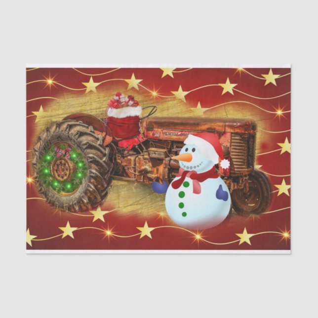 Frosty's Vintage Red Tractor Christmas Tissue Paper (Front)