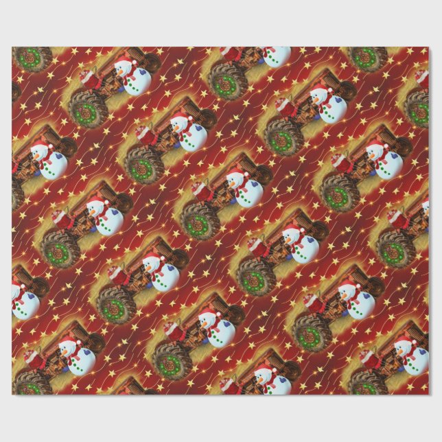 Frosty's Vintage Red Tractor Christmas Wrapping Paper (Flat)
