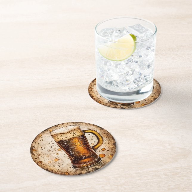 Frothy Beer Mug Round Paper Coaster (Insitu)