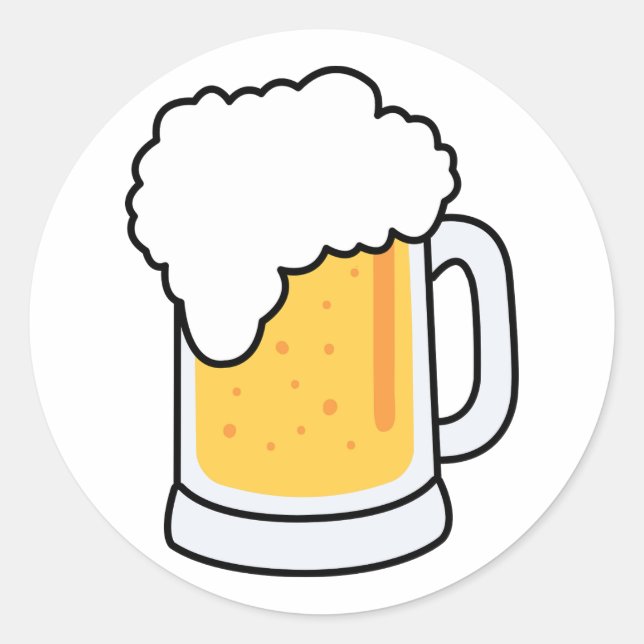 Frothy Cartoon Glass Beer Mug with Beer Classic Round Sticker (Front)