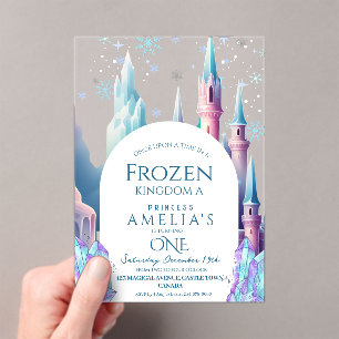 Frozen 1st Birthday Cartoon Castle Acrylic Invitations